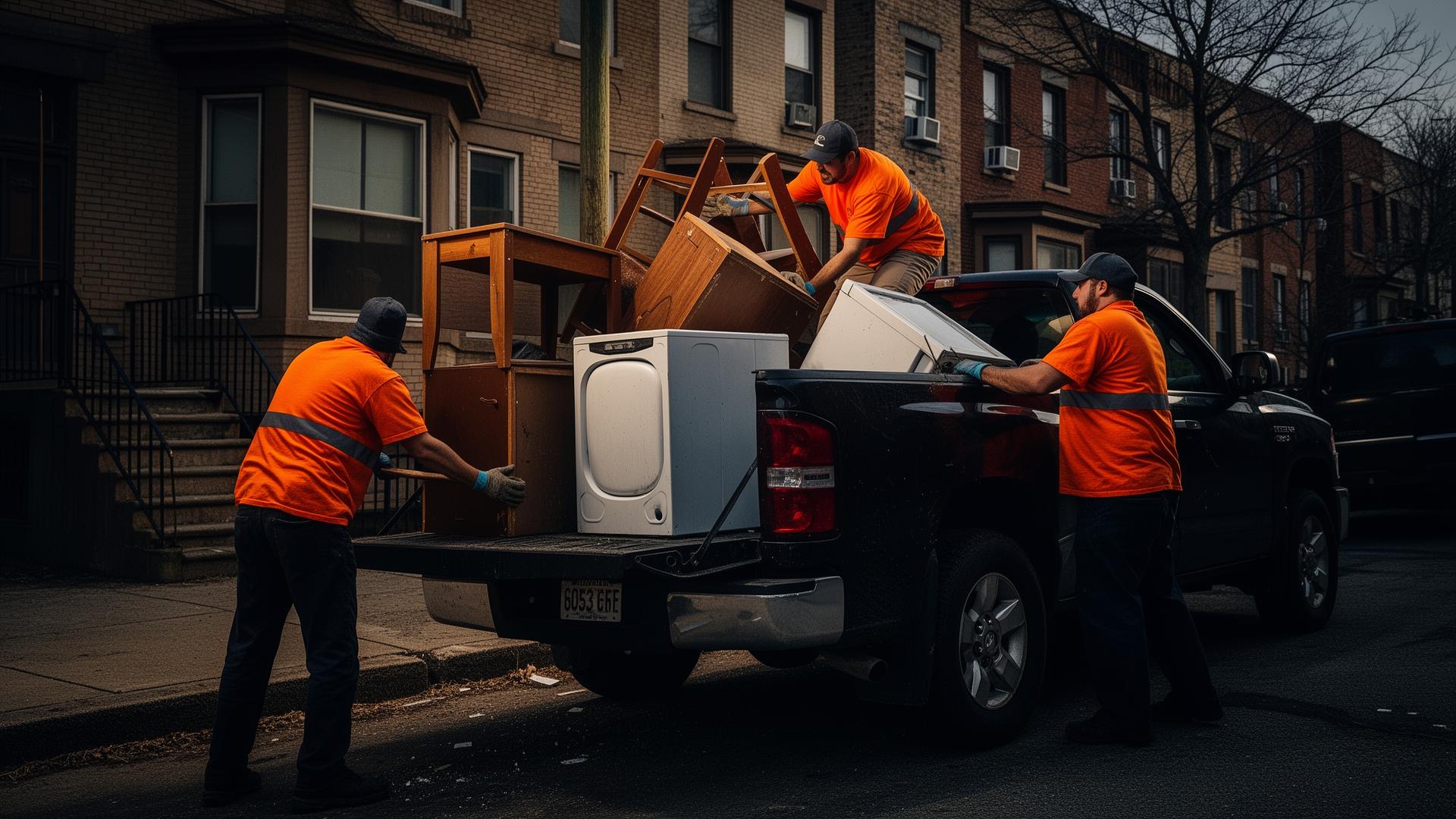 DM Property Services crew loading furniture and appliances into a truck in Buffalo, NY